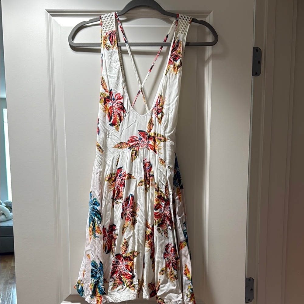 Floral Sleeveless Dress - White with Multicolor Accents